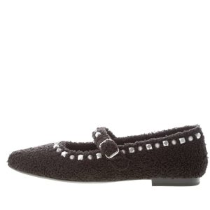 ASH donna scarpa Mary Jane Beatnik in eco-pelliccia NERO con borchie argento