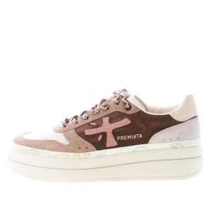 PREMIATA donna sneaker Micol 7012 in camoscio e pelle BEIGE pù tessuto bronzo