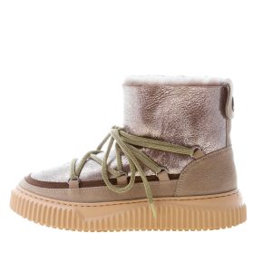 VOILE BLANCHE donna stivaletto Cortina in pelle laminata e nabuk FANGO e TAUPE montone