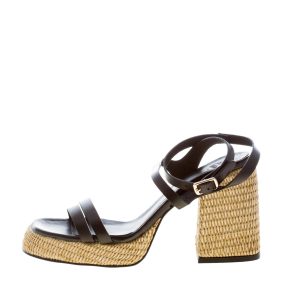 CASTANER donna sandalo Victoria in pelle NERO con rafia. Tacco 10 cm