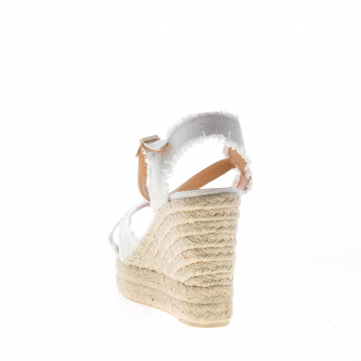 CASTANER donna sandalo zeppa Bromelia in lino metallizzato BIANCO con iuta. Tacco 10 cm - immagine 4