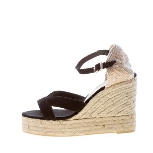 CASTANER donna sandalo zeppa Bruna in canvas NERO con iuta. Tacco 10 cm