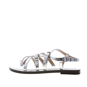 MICHAEL KORS donna sandalo infradito Darrington Flat in pelle metallizzata ARGENTO