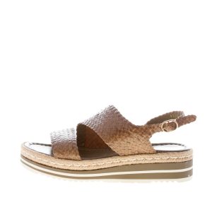 PONS QUINTANA (Mariacristina) donna sandalo Milan in pelle intrecciata MARRONE ALGA. Zeppa 4 cm