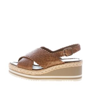 PONS QUINTANA (Mariacristina) donna sandalo zeppa Padova in pelle intrecciata MARRONE ALGA. Tacco 6 cm