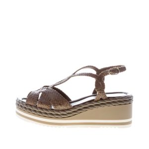 PONS QUINTANA (Mariacristina) donna sandalo zeppa Padova in pelle intrecciata SMOKE. Tacco 6 cm