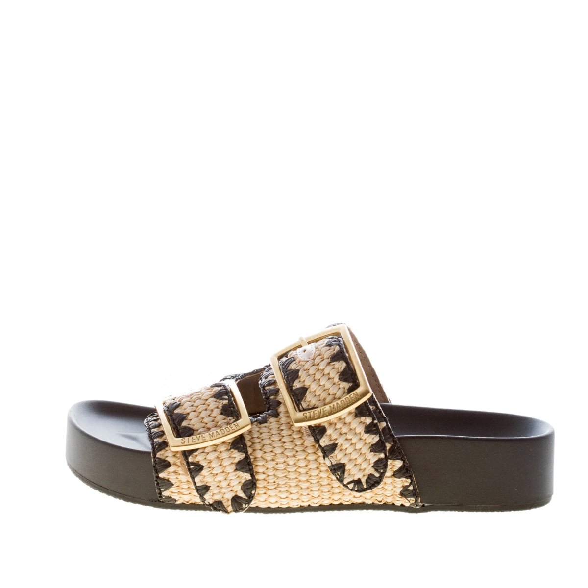 STEVE MADDEN donna sandalo ciabatta On Deck in rafia NATURALE e NERO con fibbie - immagine 2