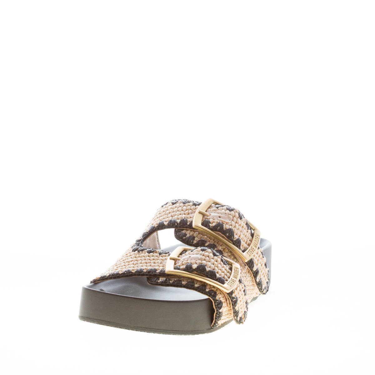 STEVE MADDEN donna sandalo ciabatta On Deck in rafia NATURALE e NERO con fibbie - immagine 3