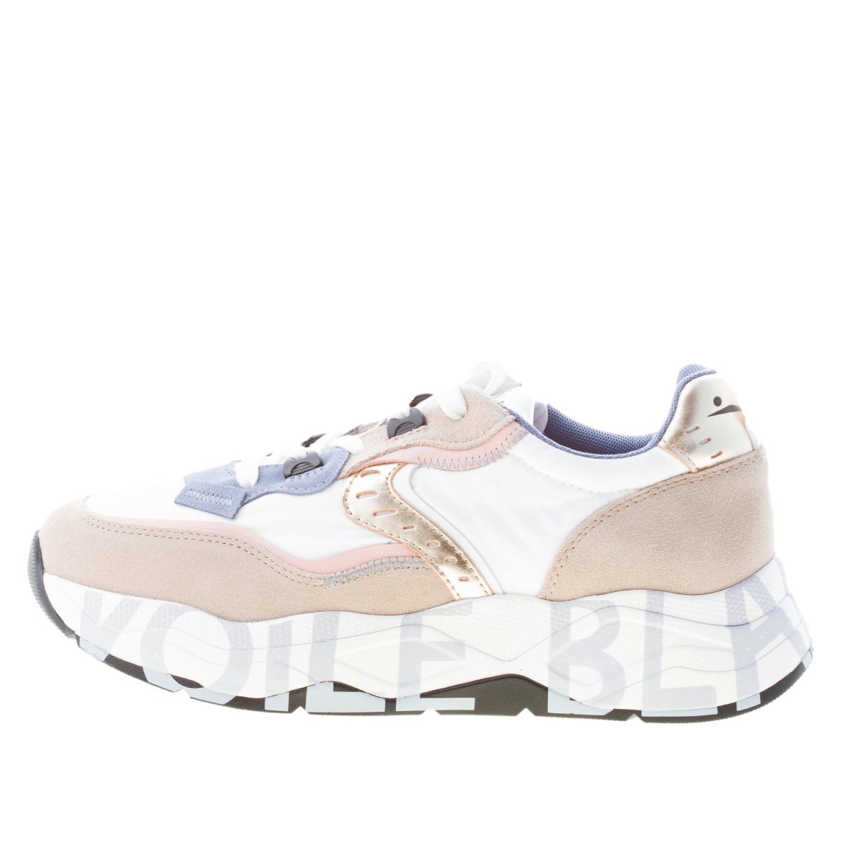 VOILE BLANCHE donna sneaker Club105 in tessuto BIANCO e camoscio BEIGE