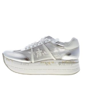 PREMIATA donna sneaker Beth 7373 in pelle metallizzata e tessuto trasparente ARGENTO