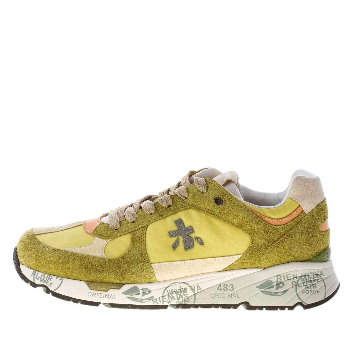 PREMIATA uomo sneaker Mase 7236 in camoscio verde oliva e tessuto lime - immagine 2