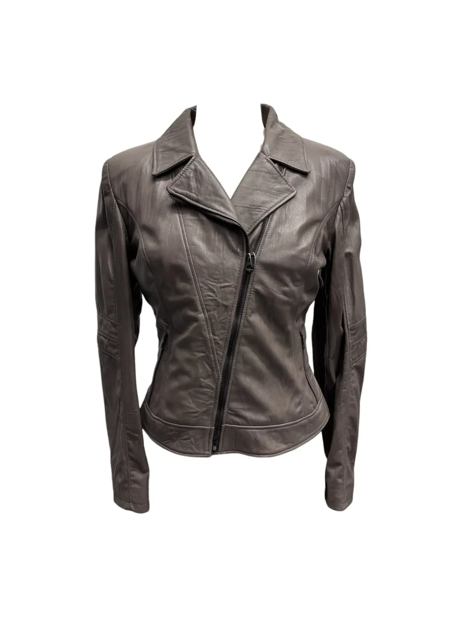 Raphael – Giubbino in pelle grigia donna modello Chiodo – 44 - immagine 2