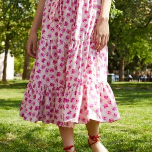 Gonna Martina in popeline a fiori rosa