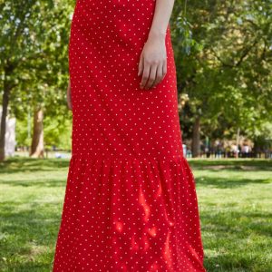 Gonna Calypso in viscosa rossa a pois bianchi