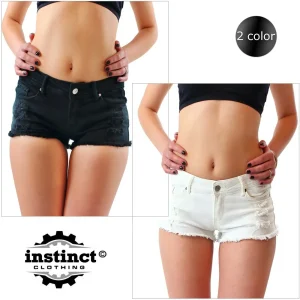 Shorts donna jeans pantaloncini sexy con strappi bianco nero strappati mare