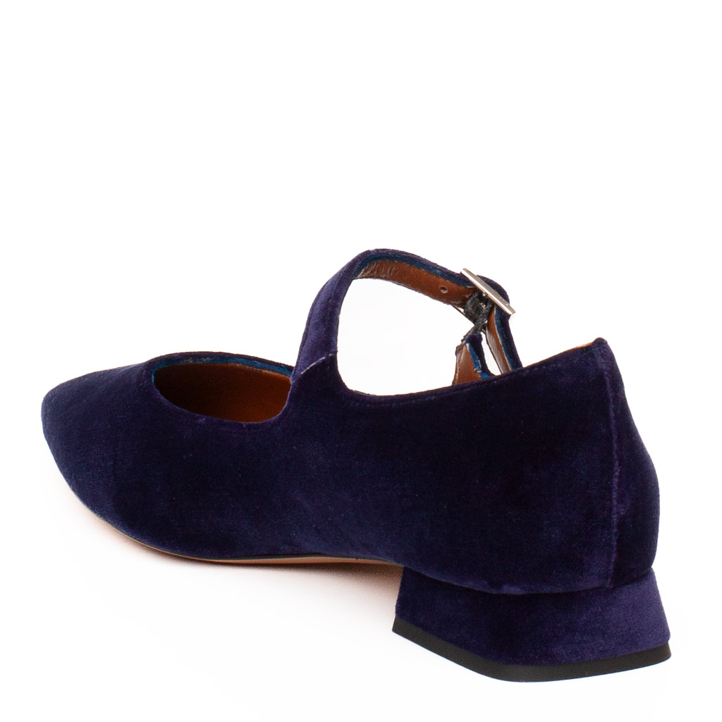 Mary Jane Basse Donna Eleganti Velluto Blu a Punta - immagine 4