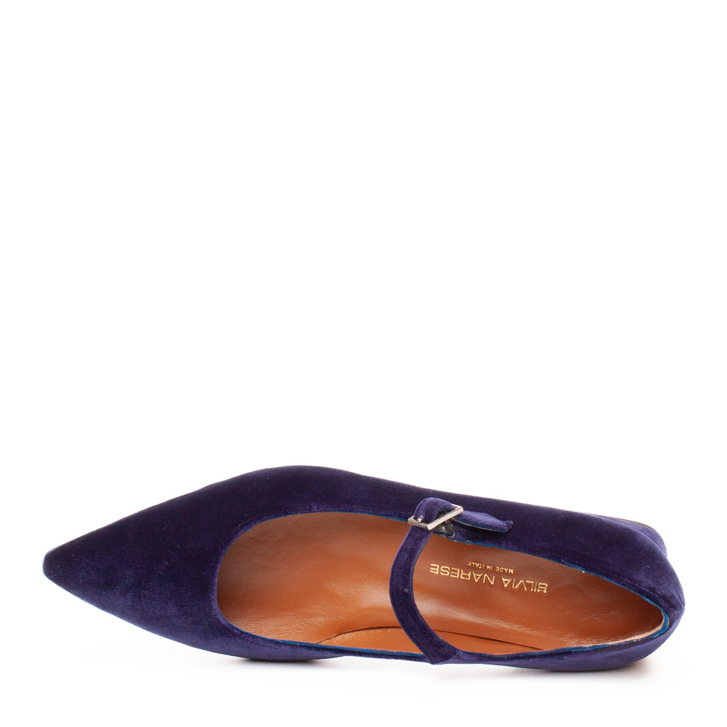 Mary Jane Basse Donna Eleganti Velluto Blu a Punta - immagine 5