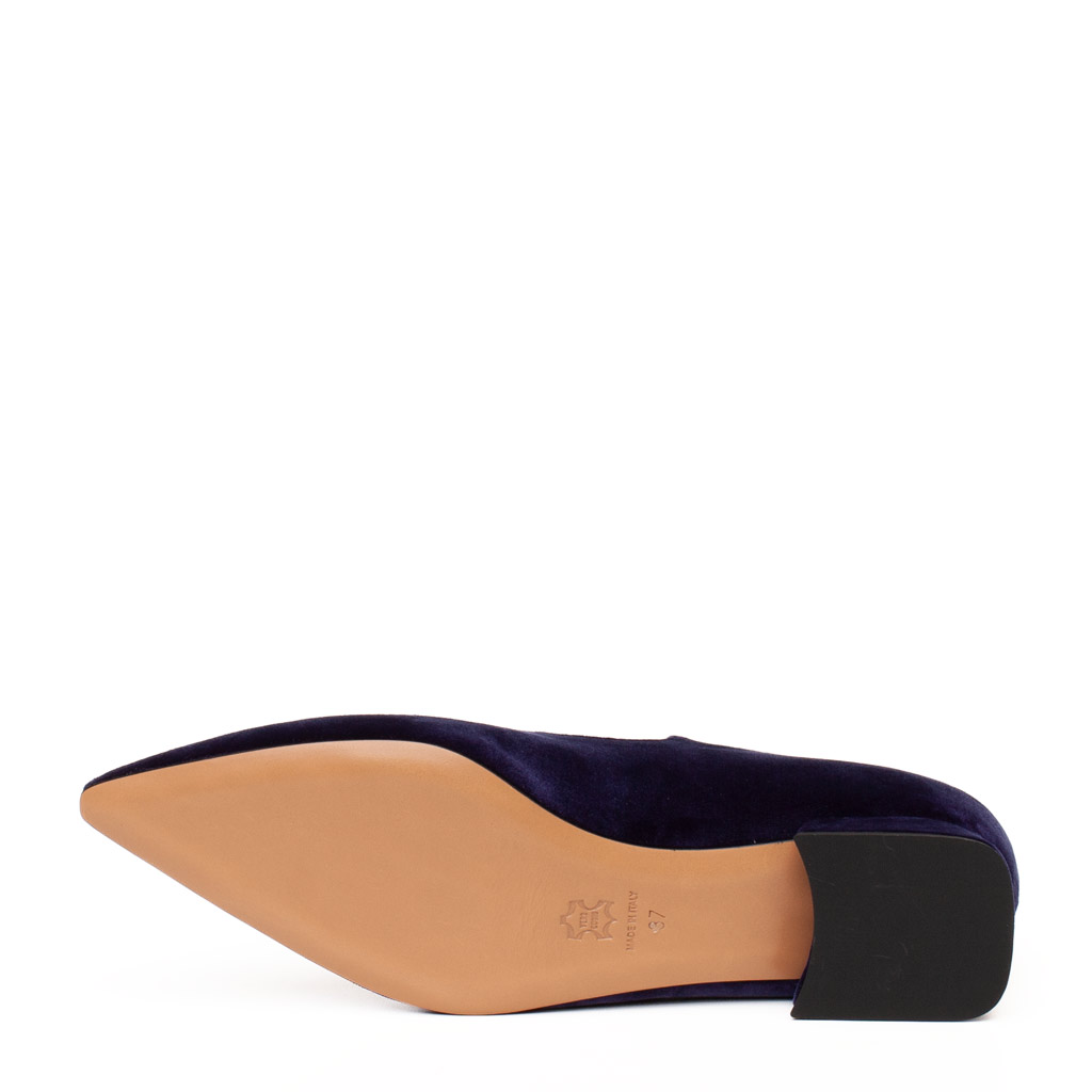 Mary Jane Basse Donna Eleganti Velluto Blu a Punta - immagine 6