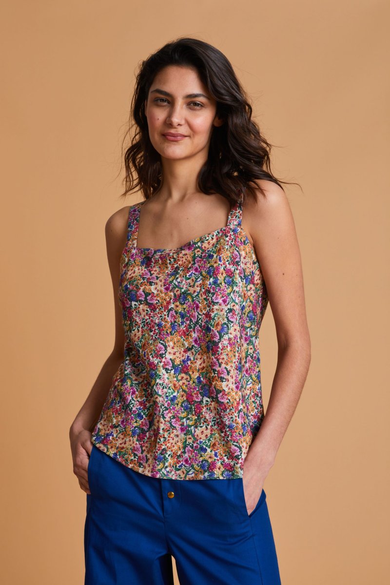 Top Babi in lino a fiori multicolor