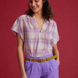 Top Marilù in cotone a quadri lilla