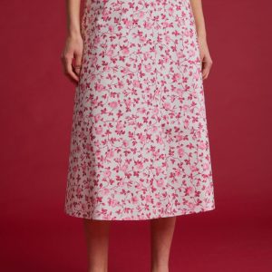 Gonna Ottavia in cotone panna a fiori rosa