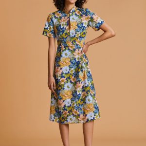 Abito Arianna in cotone a fiori blu