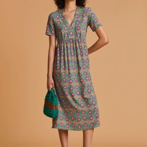 Abito Pilar fantasia verde e rosa