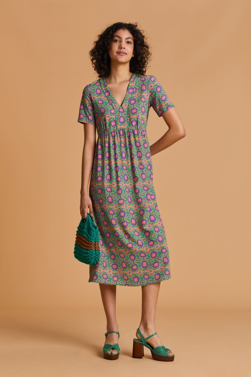 Abito Pilar fantasia verde e rosa - immagine 2