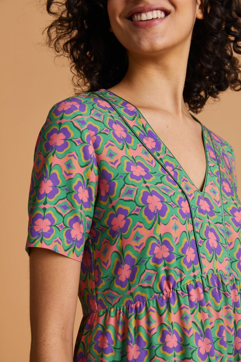 Abito Pilar fantasia verde e rosa - immagine 3