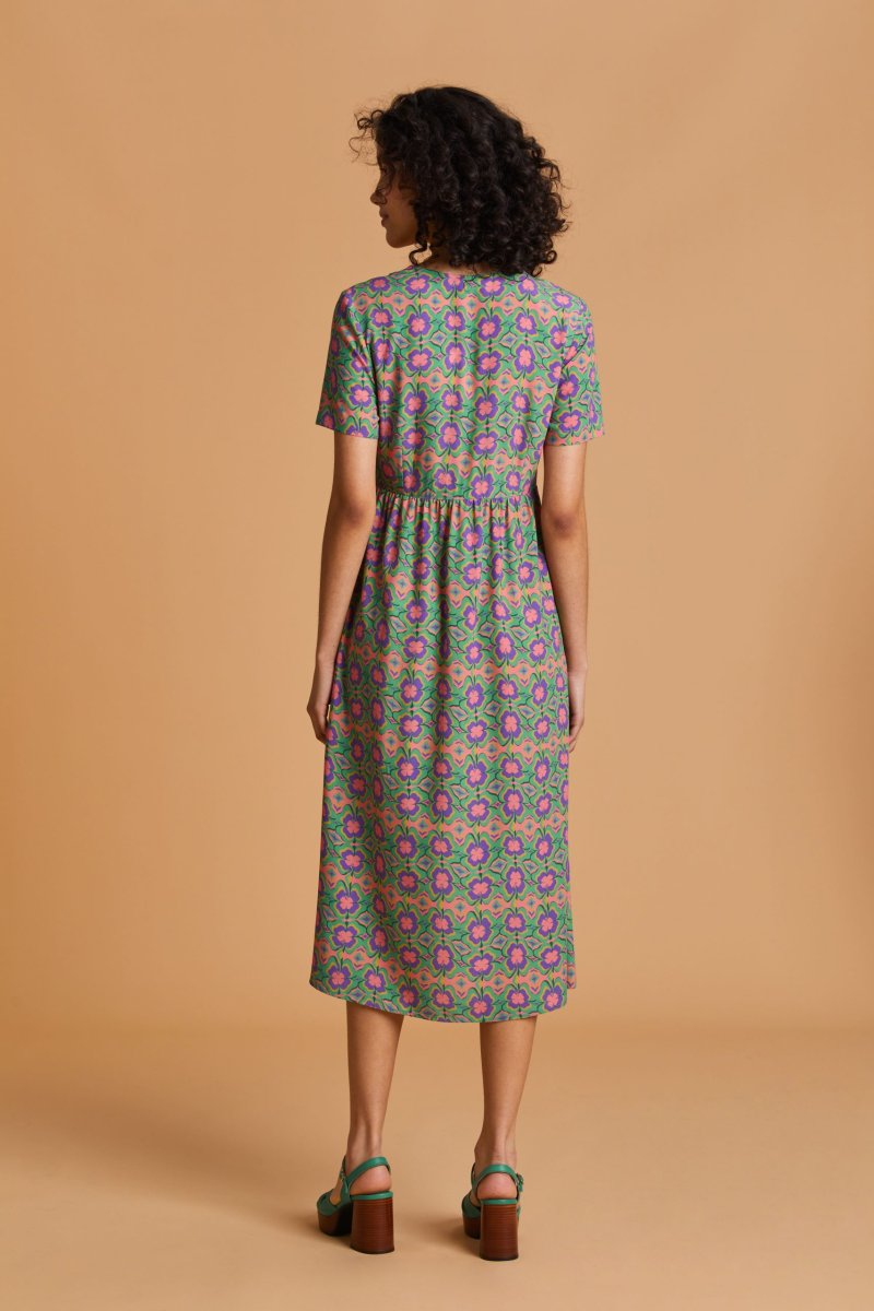 Abito Pilar fantasia verde e rosa - immagine 4