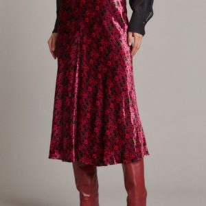 Gonna Ottavia in velluto a fiori rosa