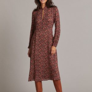 Abito Ari in garza di lana nera a fiorellini