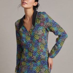 Top Nicole in seta a fiori multicolor