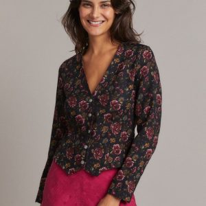 Top Nicole in lana blu a fiori