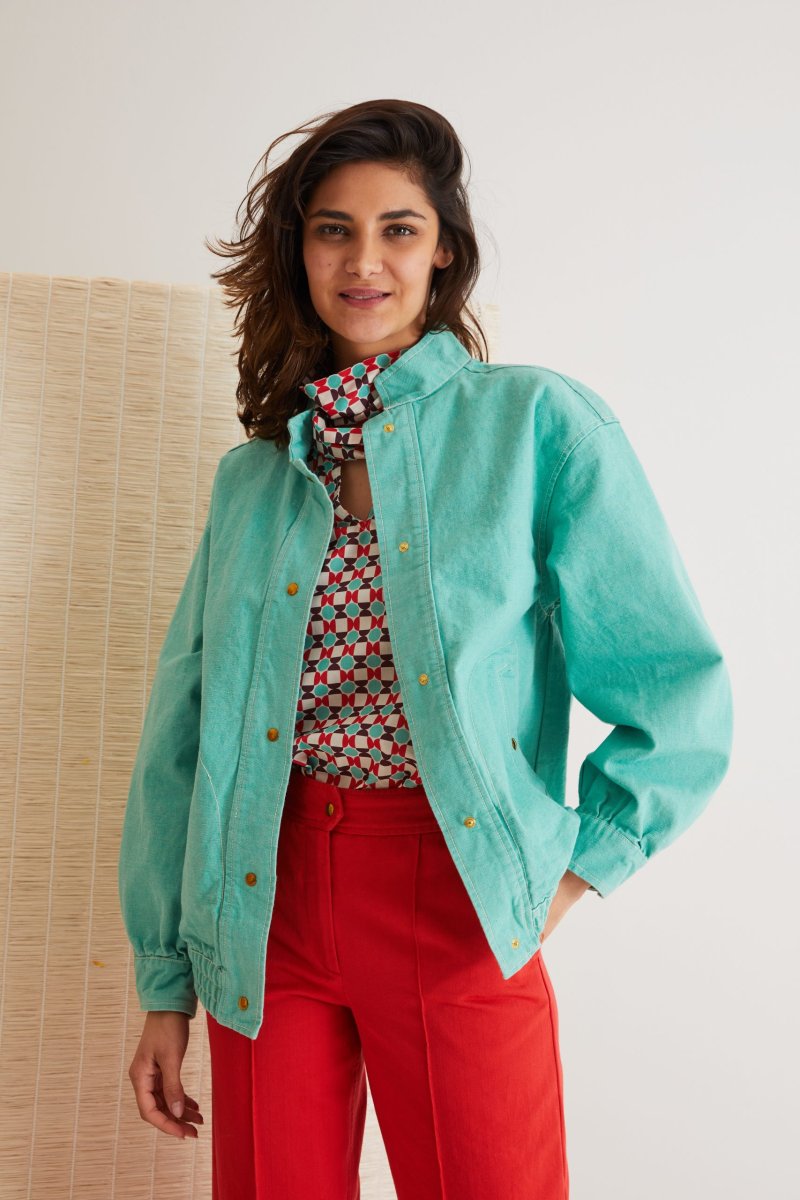 Giubbotto Mila in canvas verde acqua