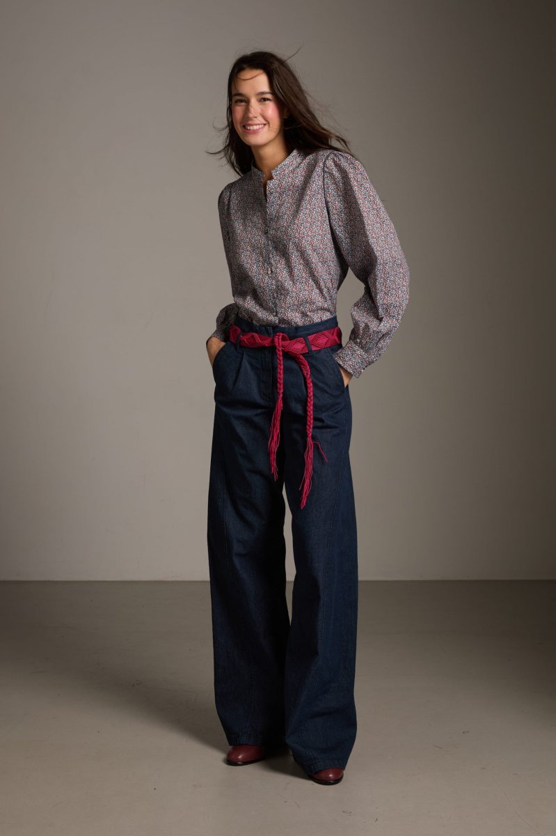 Camicia Sibilla in cotone a macchioline azzurro e rosso - immagine 7