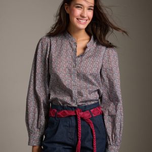 Camicia Sibilla in cotone a macchioline azzurro e rosso