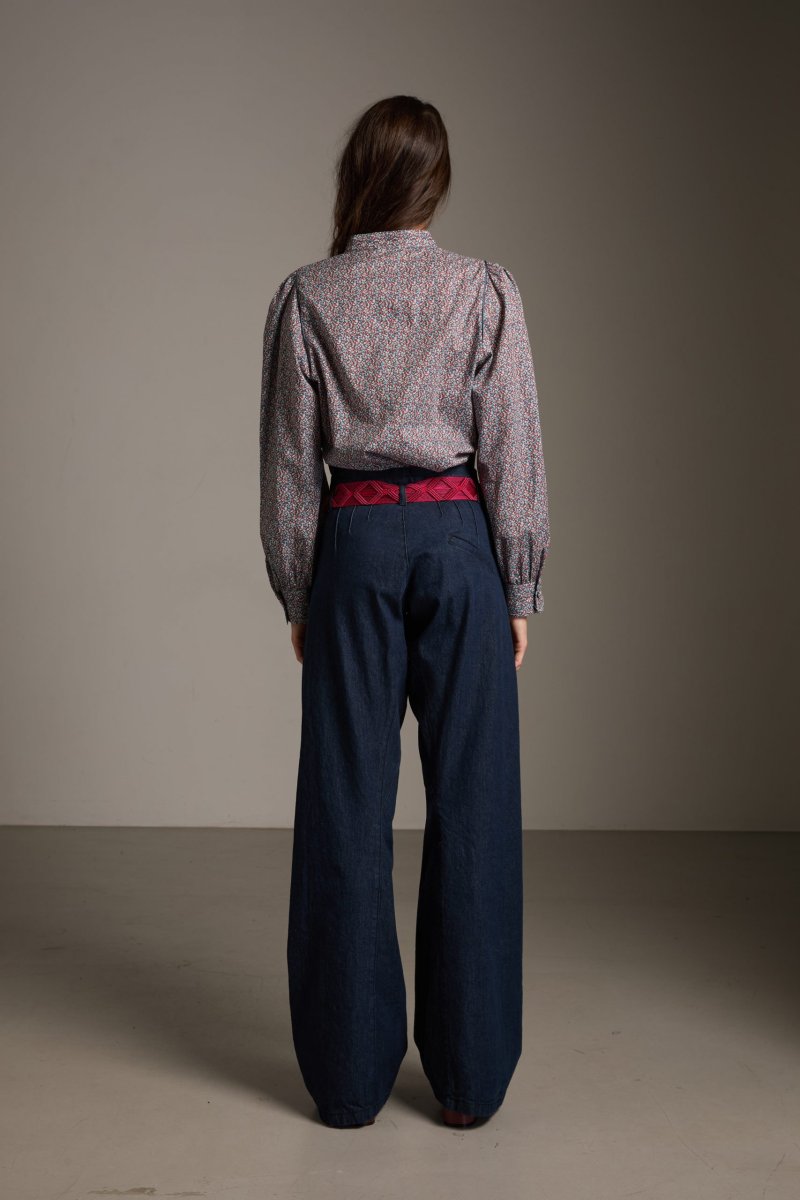 Camicia Sibilla in cotone a macchioline azzurro e rosso - immagine 8