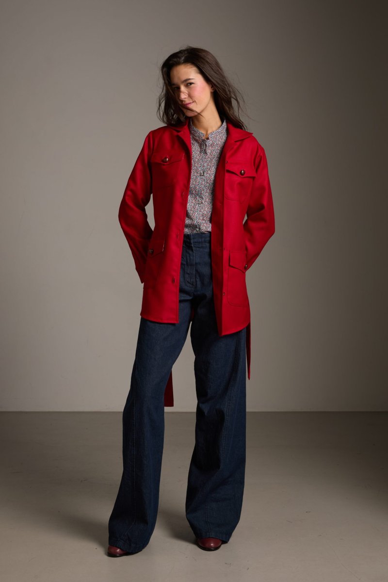 Camicia Sibilla in cotone a macchioline azzurro e rosso - immagine 3