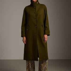 Trench Valerie in panno di lana verde oliva