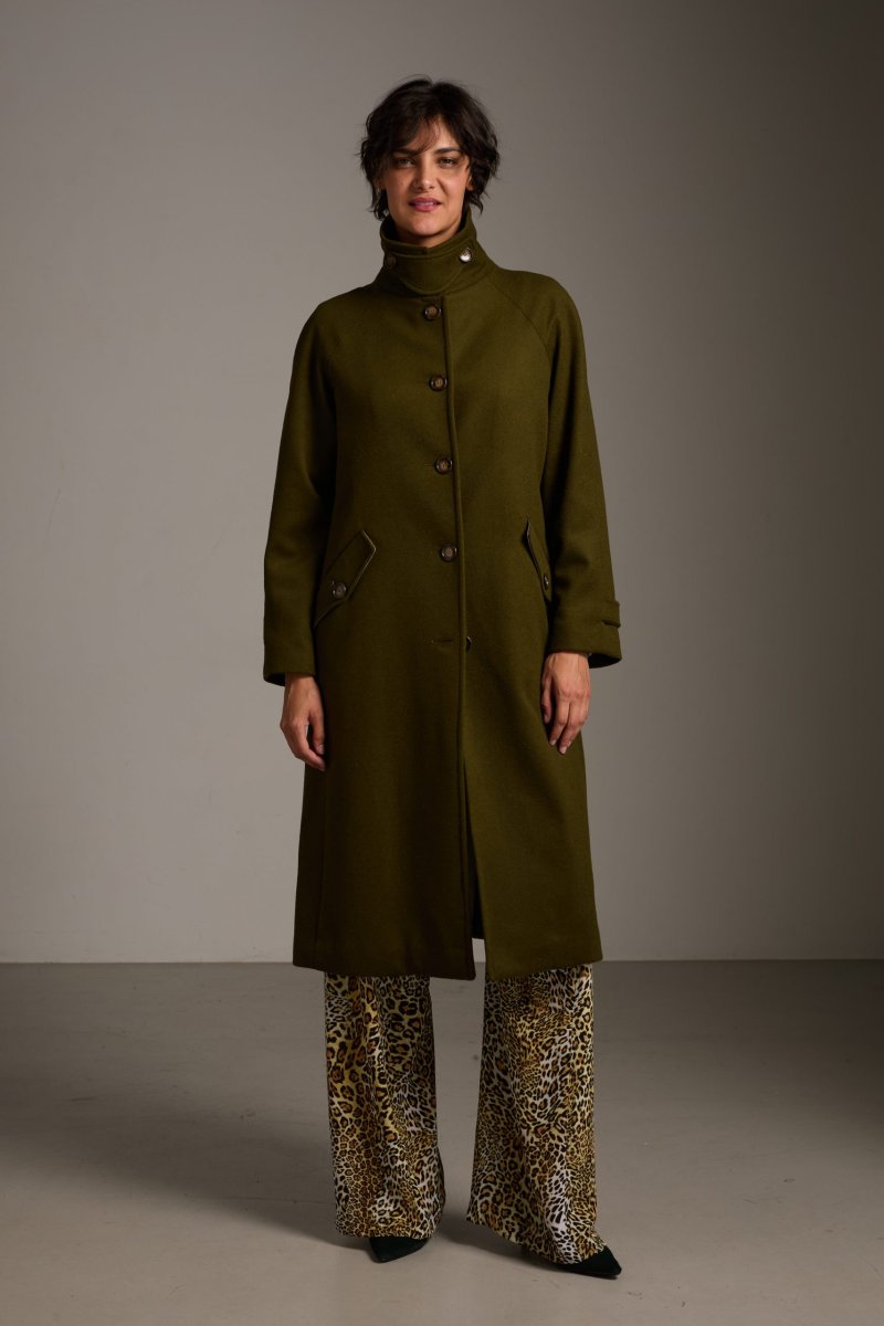 Trench Valerie in panno di lana verde oliva