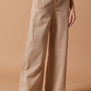 Pantaloni Eva in cotone seersucker a righe panna e marrone