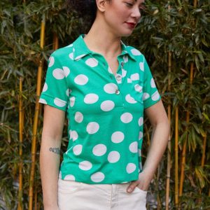 Polo Jackie in jersey verde acqua a pois