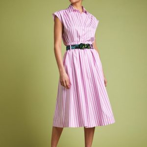 Camicia Lucrezia in cotone a righe bianche e rosa