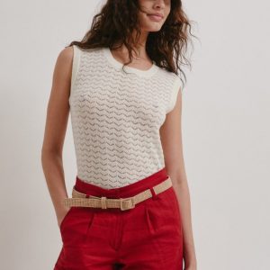 Top in cachemire traforato panna