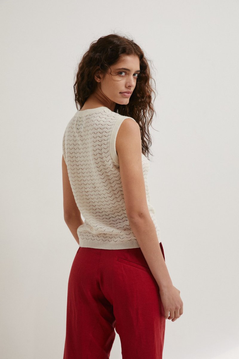 Top in cachemire traforato panna - immagine 5