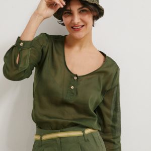 Camicia Jane in cotone e seta verde militare