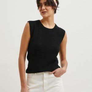 Top in cachemire traforato nero