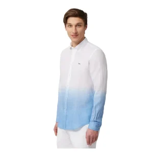 Harmont & Blaine –  Camicia in lino stampa sfumata azzurro bianco CRN567