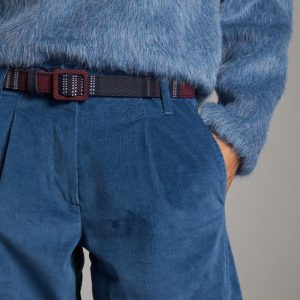 Cintura in seta stampata blu e bordeaux